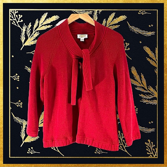 TALBOTS🎄 Cropped Red Sweater with mock turtleneck with tie collar MP - Picture 9 of 13